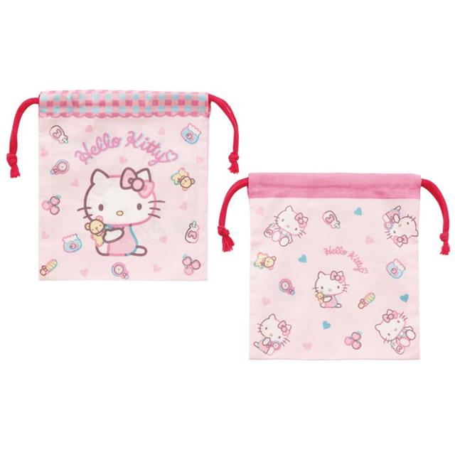 小禮堂 Skater Sanrio 三麗鷗 Hello Kitty 棉質束口袋2入組 KB64WN (粉側坐物品)