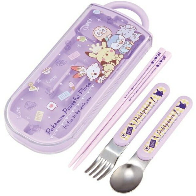 小禮堂 Skater 寶可夢 滑蓋三件式餐具組 TACC2AG (紫睡覺款)