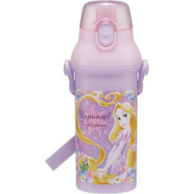 小禮堂 Skater 迪士尼 長髮公主 兒童彈蓋直飲水壺附背帶 480ml PSB5SANAG (粉紫款)