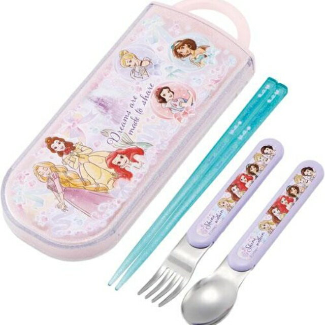 小禮堂 Skater 迪士尼 公主 滑蓋三件式餐具組 TACC2AG (粉綠款)