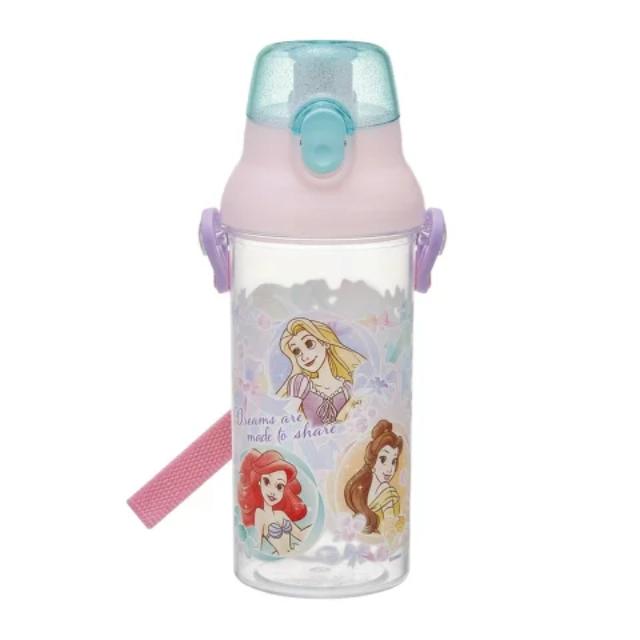 小禮堂 Skater 迪士尼公主 兒童直飲彈蓋透明水壺 480ml PSB5TRC (粉綠圓框)