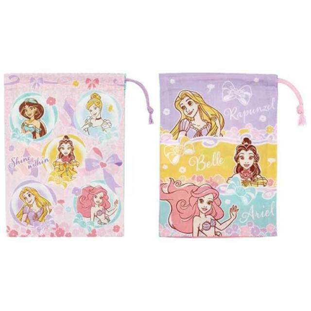 小禮堂 Skater 迪士尼公主 束口收納袋2入組 KB63W (粉圓框款)