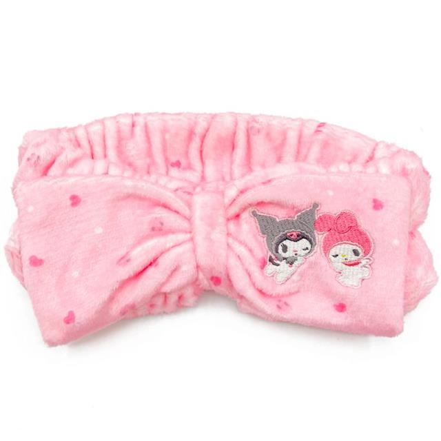 小禮堂 Sanrio 三麗鷗 美樂蒂&酷洛米 絨毛吸水髮帶 (愛心款)