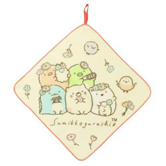 小禮堂 San-X 角落生物 方形擦手巾 丸真毛巾 (米黃花朵款)