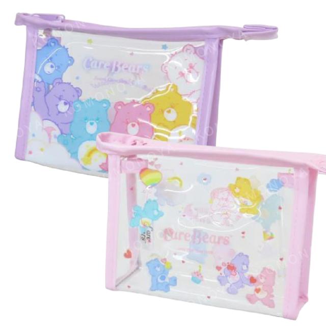 小禮堂 CareBears彩虹熊 透明三角拉鍊化妝包