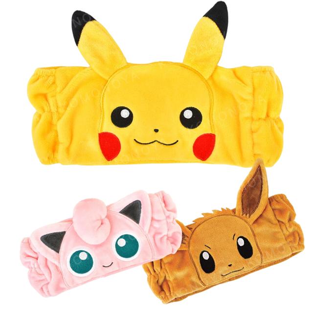 小禮堂 寶可夢 絨毛造型吸水髮帶 (大臉款) 皮卡丘 伊布 胖丁