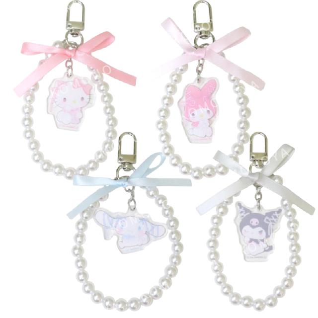 小禮堂 Sanrio 三麗鷗 珍珠造型吊飾 (芭蕾緞帶) 酷洛米 美樂蒂 大耳狗