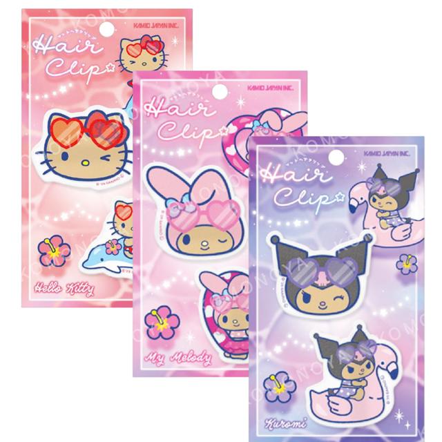 小禮堂 Sanrio 三麗鷗 壓克力造型髮夾2入組 (夏威夷戲水) Kitty 美樂蒂 酷洛米
