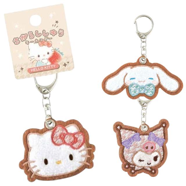 小禮堂 Sanrio 三麗鷗 毛氈造型鑰匙圈 (格紋大臉款) Kitty 大耳狗 酷洛米