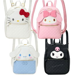 三麗鷗 菱格紋皮質後背包