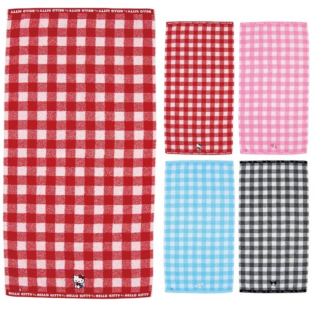 小禮堂 Sanrio 三麗鷗 x 今治毛巾 棉質大浴巾 60x120cm (格紋款) Kitty 美樂蒂