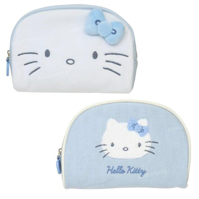 小禮堂 Sanrio 三麗鷗 Hello Kitty 尼龍半圓化妝包 (灰藍款)