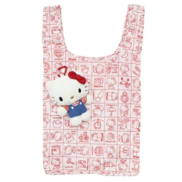 小禮堂 Sanrio 三麗鷗 Hello Kitty 絨毛玩偶購物袋 (條紋衣服款)
