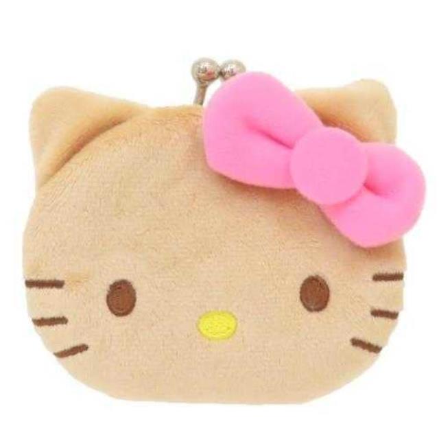 小禮堂 Sanrio 三麗鷗 Hello Kitty 絨毛口金零錢包 (大臉黑皮款)