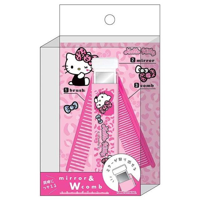 小禮堂 Sanrio 三麗鷗 Hello Kitty 三合一鏡梳組 (粉豹紋款)