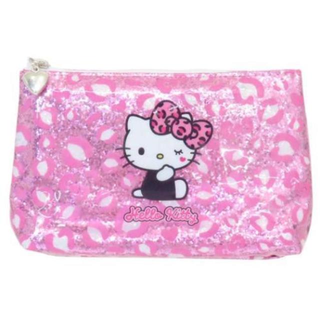 小禮堂 Sanrio 三麗鷗 Hello Kitty 閃亮方形扁平袋 (粉豹紋款)