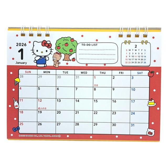 小禮堂 Sanrio 三麗鷗 Hello Kitty 2026 線圈迷你桌曆 (銅板小物)
