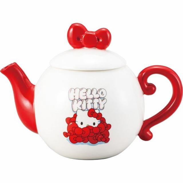 小禮堂 Sanrio 三麗鷗 Hello Kitty 陶瓷造型茶壺 500ml (紅緞帶款)