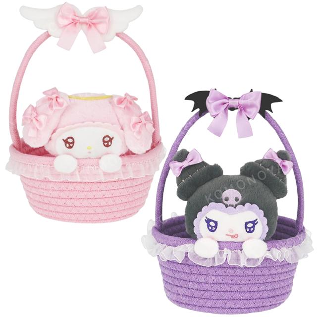 小禮堂 Sanrio 三麗鷗 x 粧美堂 造型玩偶手提收納籃 (緞帶 天使與惡魔) 美樂蒂 酷洛米