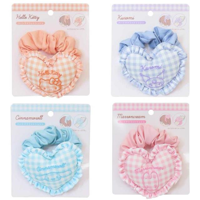 小禮堂 Sanrio 三麗鷗 愛心造型髮圈 (格紋款) Kitty 酷洛米 大耳狗 兔媽媽