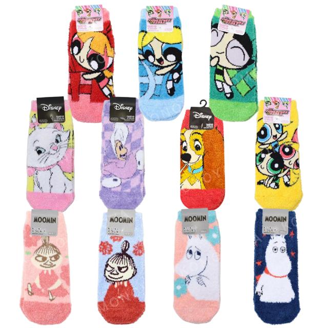 小禮堂 迪士尼 飛天小女警 嚕嚕米 成人絨毛短襪 23-25cm