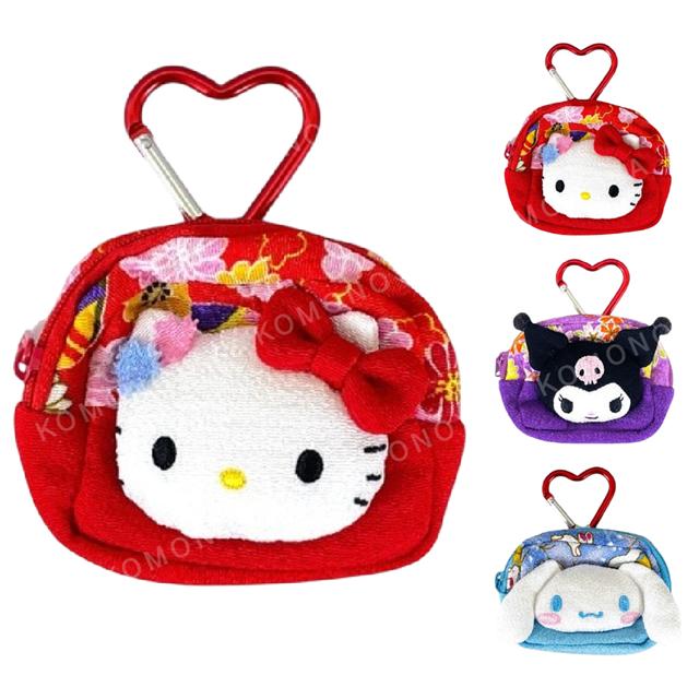 小禮堂 Sanrio 三麗鷗 絨毛大臉零錢包吊飾 (和風款) Kitty 酷洛米 大耳狗