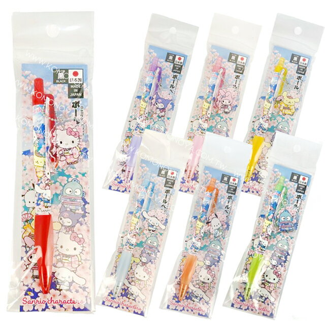 小禮堂 Sanrio 三麗鷗 大集合 黑色原子筆附壓克力吊飾 (櫻花款)