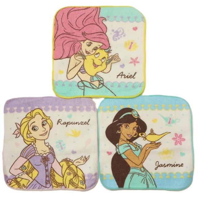 小禮堂 迪士尼公主 純棉方巾3入組 16x16cm (人物款)