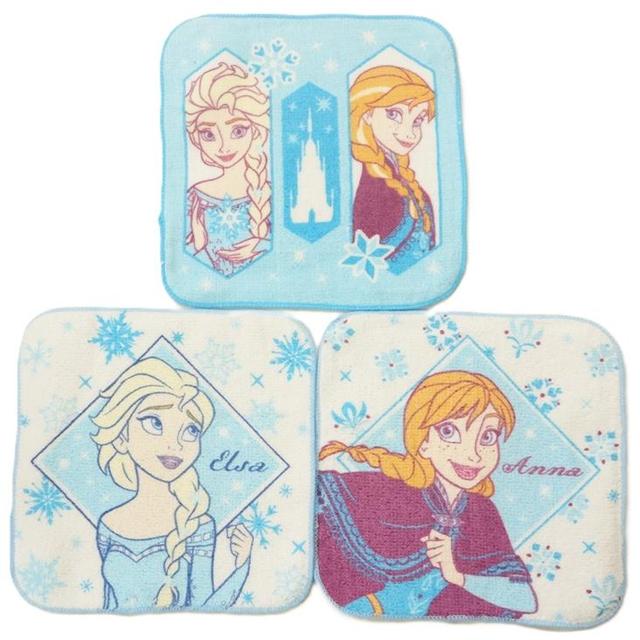 小禮堂 迪士尼 冰雪奇緣 純棉方巾3入組 16x16cm (藍姐妹款)