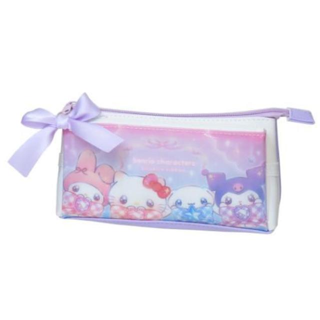 小禮堂 Sanrio 三麗鷗 大集合 皮質雙層筆袋 (緞帶款)