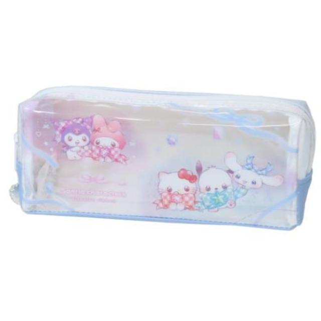 小禮堂 Sanrio 三麗鷗 大集合 方形窗口拉鍊筆袋 (緞帶款)