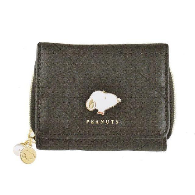 小禮堂 史努比 皮質菱格紋短夾 (黑大頭款)