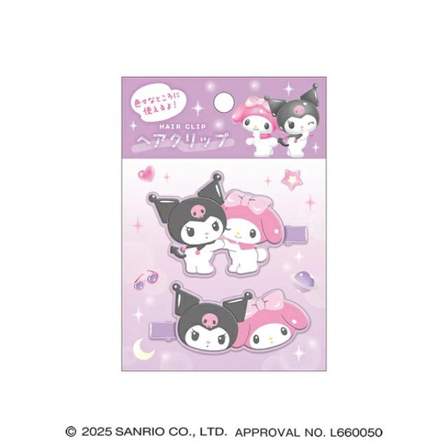 小禮堂 Sanrio 三麗鷗 美樂蒂 酷洛米 壓克力造型髮夾2入組 (粉紫貼臉款)