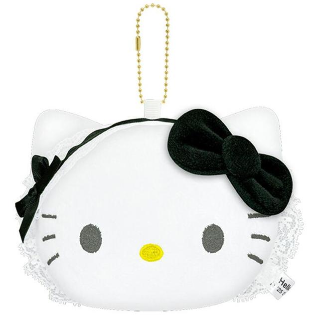 小禮堂 Sanrio 三麗鷗 Hello Kitty 絨毛玩偶隨身鏡 (蕾絲黑緞帶款)