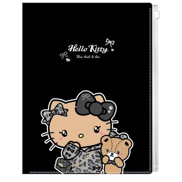 小禮堂 Sanrio 三麗鷗 Hello Kitty A4 6+1多功能資料夾 (黑時尚女孩款)