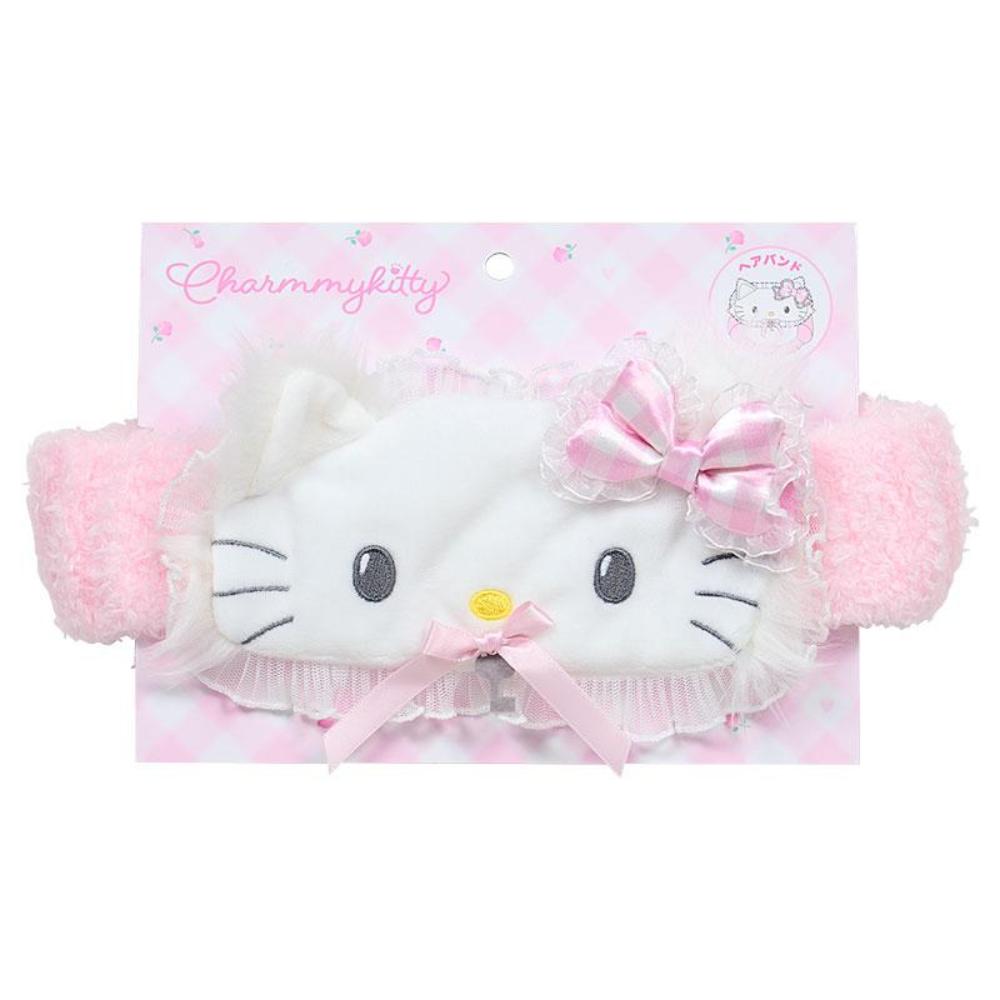 小禮堂 Sanrio 三麗鷗 Charmmy Kitty 絨毛造型吸水髮帶 (格紋緞帶)