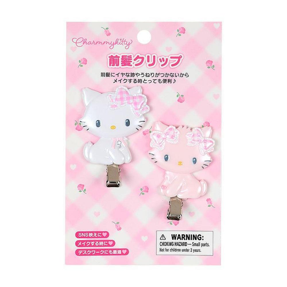 小禮堂 Sanrio 三麗鷗 Charmmy Kitty 造型髮夾2入組 (格紋緞帶)