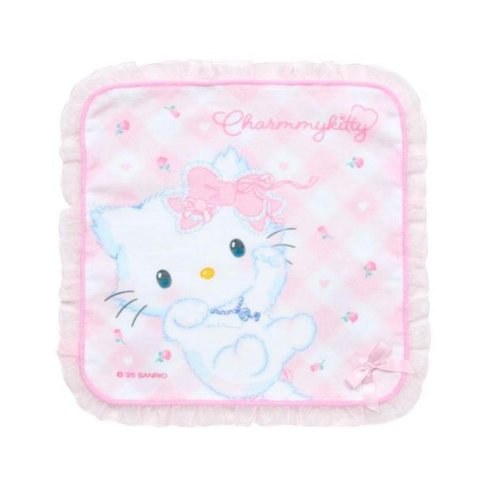 小禮堂 Sanrio 三麗鷗 Charmmy Kitty 棉質方巾 25x25cm (格紋緞帶)