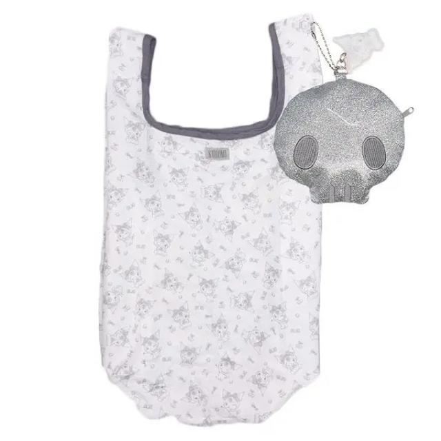 小禮堂 Sanrio 三麗鷗 酷洛米 環保購物袋附造型收納包 (銀緞帶款)