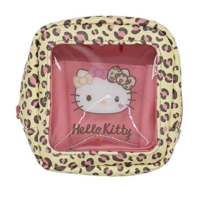 小禮堂 Sanrio 三麗鷗 Hello Kitty 皮質視窗拉鍊化妝包 (豹紋款)