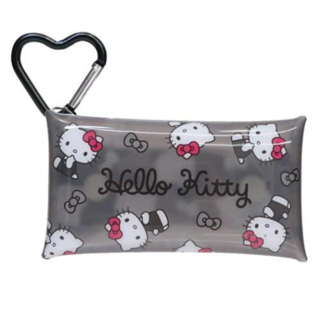 小禮堂 Sanrio 三麗鷗 Hello Kitty PVC扣式收納包附扣環 (黑滿版款)