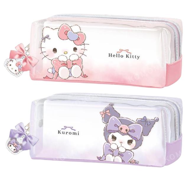 小禮堂 Sanrio 三麗鷗 皮質方形拉鍊筆袋 (緞帶款) Kitty 酷洛米