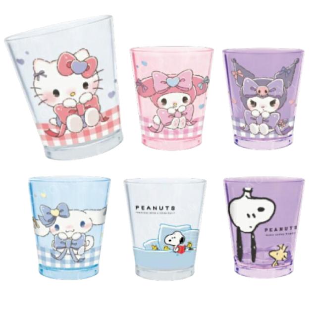 小禮堂 Sanrio 三麗鷗 無把壓克力水杯 (格紋緞帶款) Kitty 美樂蒂 酷洛米