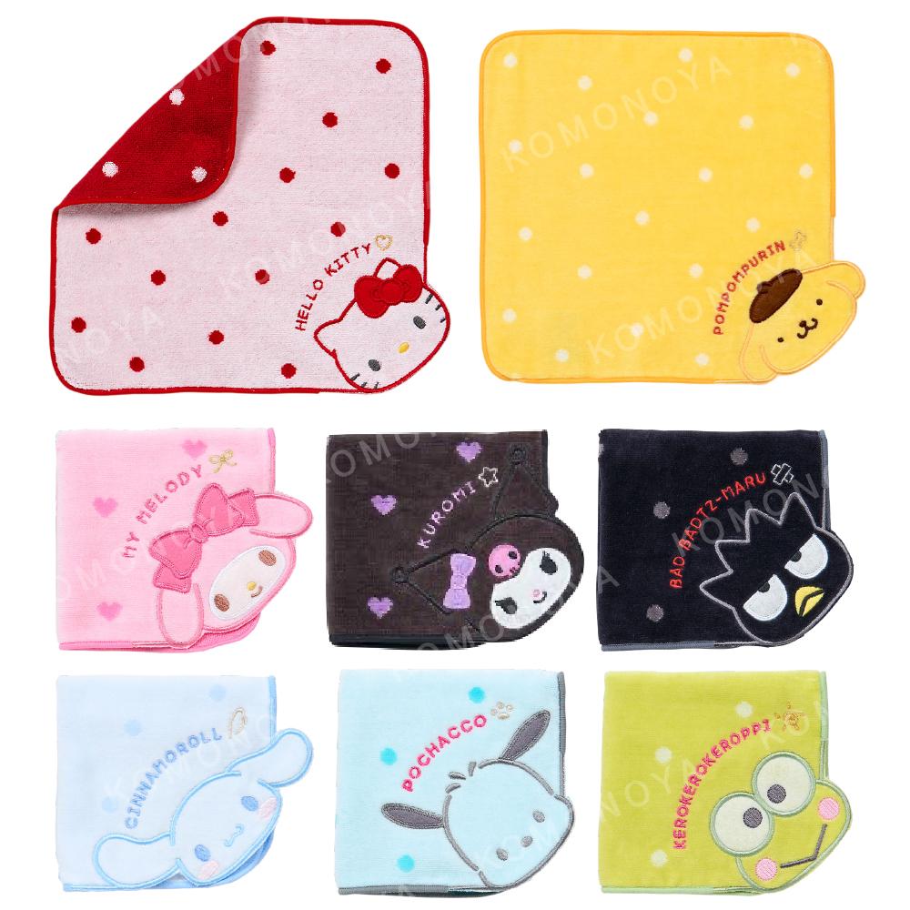 小禮堂 Sanrio 三麗鷗 造型棉質方巾 24x24cm (大臉點點款) Kitty 美樂蒂 大耳狗