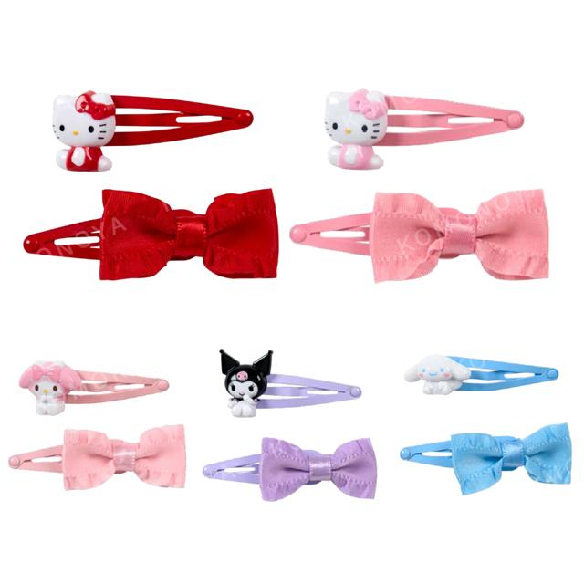 小禮堂 Sanrio 三麗鷗 造型鐵髮夾2入組 (蝴蝶結款) Kitty 美樂蒂 大耳狗 酷洛米