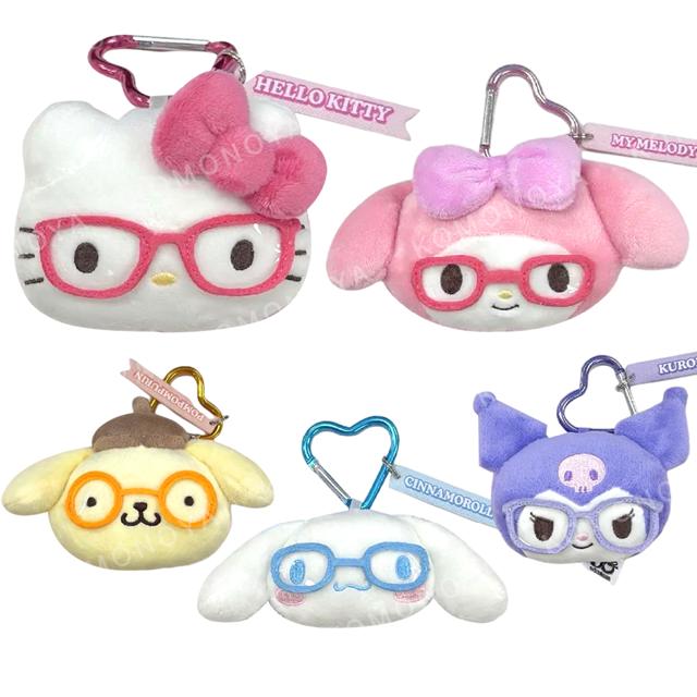 小禮堂 Sanrio 三麗鷗 絨毛大臉玩偶附扣環 (眼鏡款) Kitty 美樂蒂 酷洛米 大耳狗
