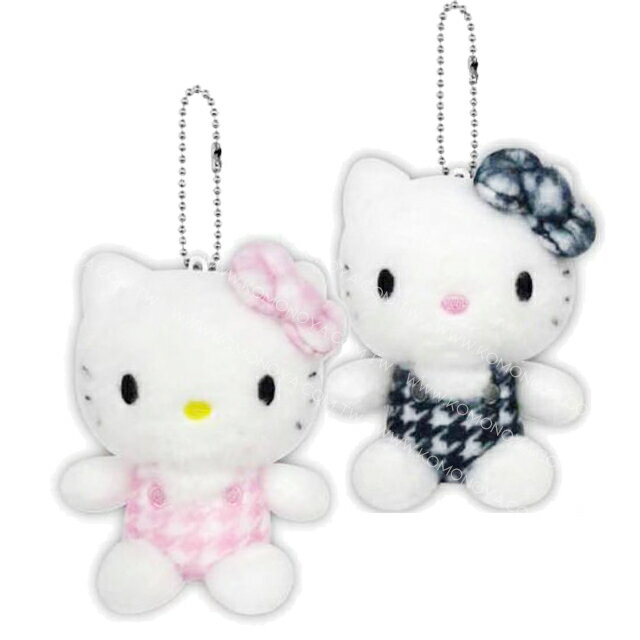小禮堂 Sanrio 三麗鷗 Hello Kitty 絨毛吊飾鑰匙圈 (千鳥格)