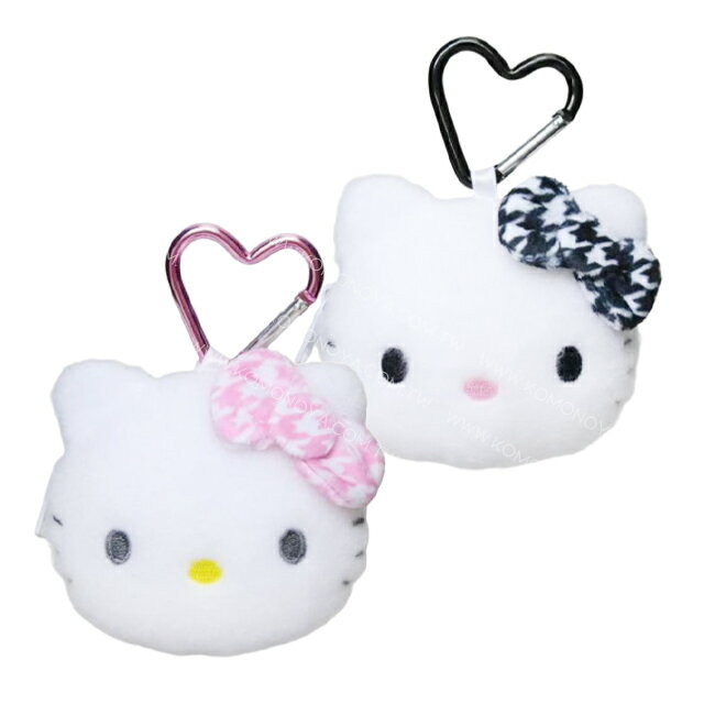 小禮堂 Sanrio 三麗鷗 Hello Kitty 絨毛大頭收納包附扣環 (千鳥格)