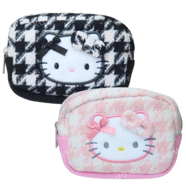 小禮堂 Sanrio 三麗鷗 Hello Kitty 方形化妝包 (千鳥格)