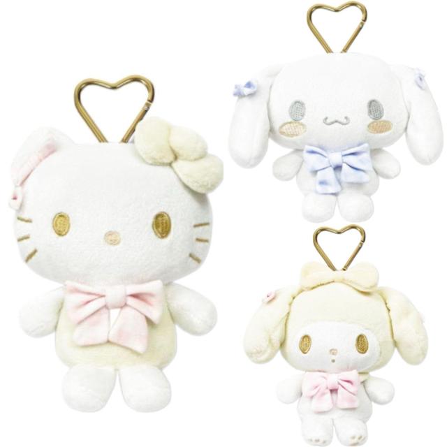 小禮堂 Sanrio 三麗鷗 絨毛玩偶收納包附扣環 (冬季白色款) Kitty 美樂蒂 大耳狗